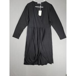 Keluumi Womens Wrap Dress Black Long Sleeve Size 16